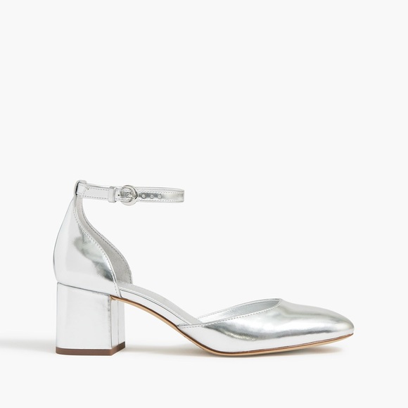 J. Crew Women’s Ankle-Strap 2.5” Heels Silver Rubber Outsole and Sole 8.5 New